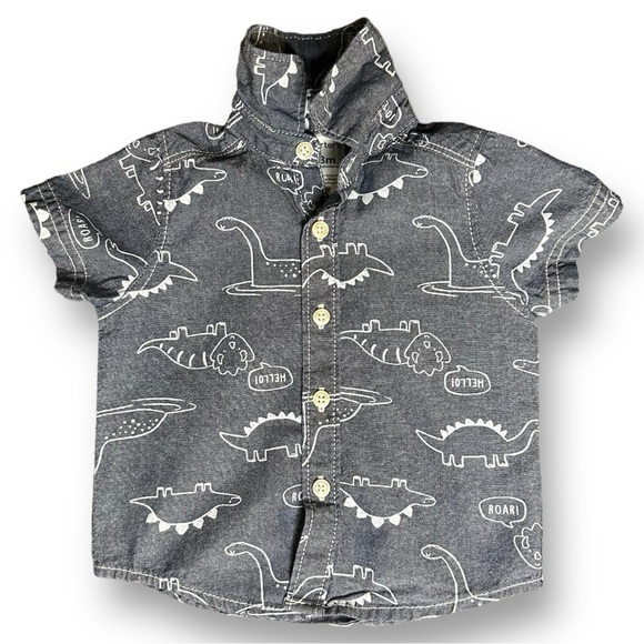 Carter's Baby 3 Month Old Dinosaur Blue Short Sleeved Button Up Shirt. - Picture 1 of 4